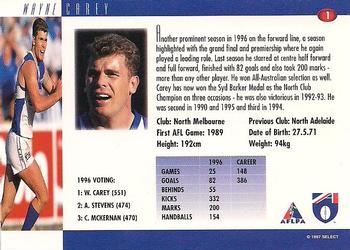 1997 Select AFL Ultimate Series #1 Wayne Carey Back